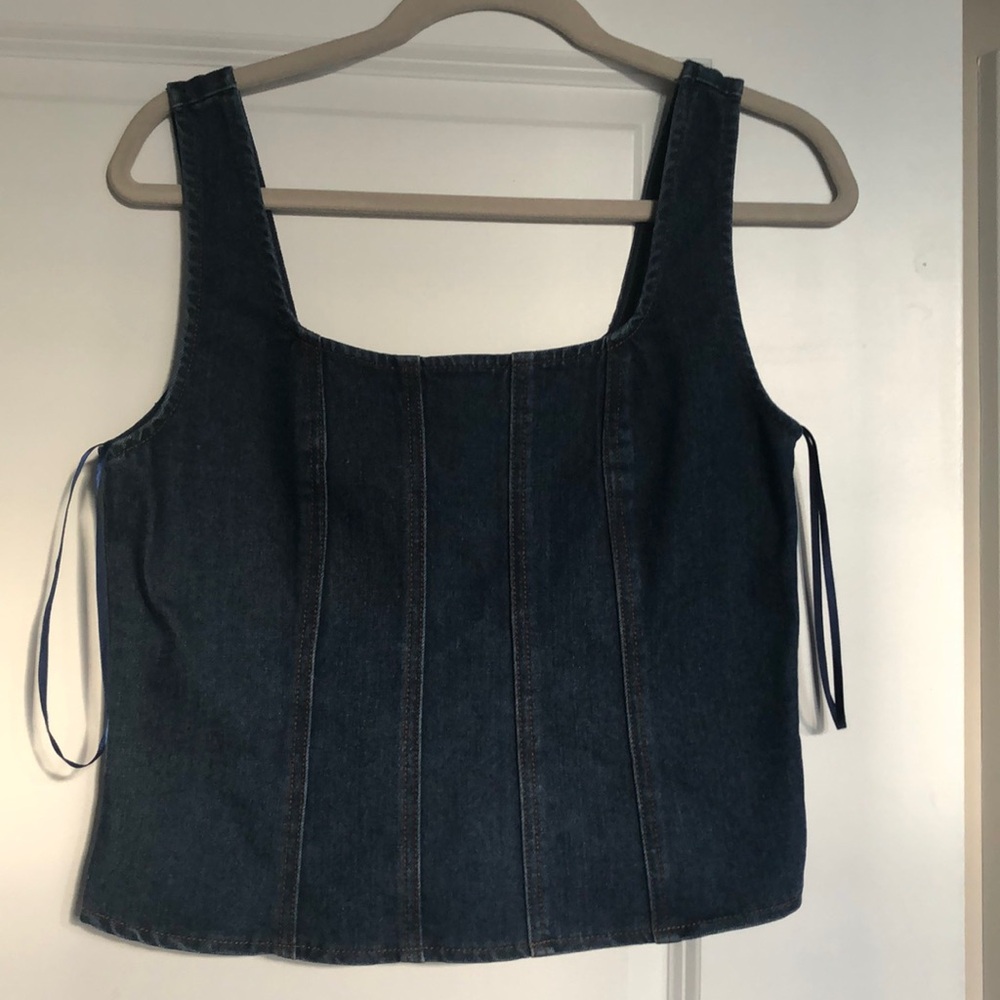 Rachel Zoe Womens Small Sleeveless Blue Denim Jean Cropped Tank Top Shirt Corset